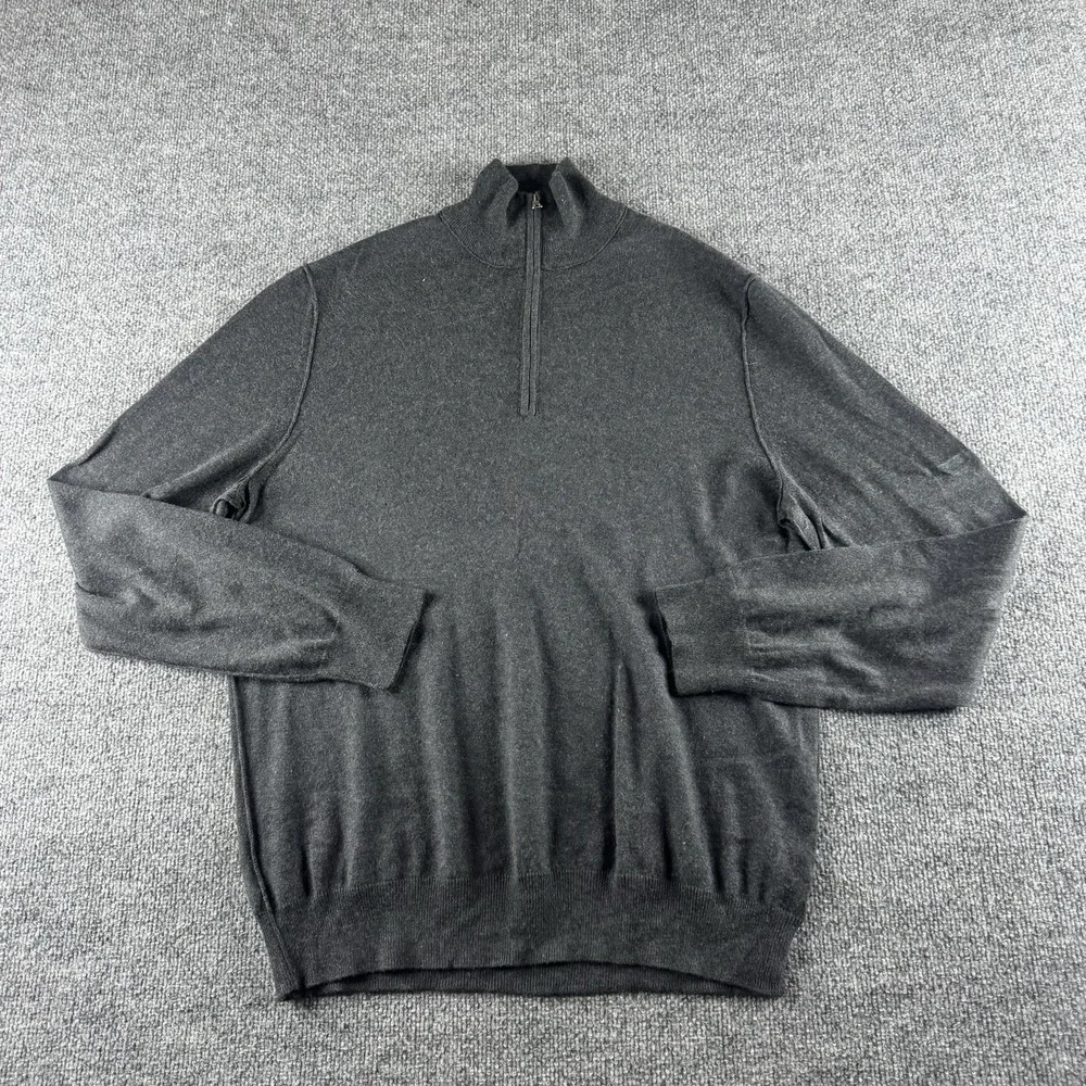 Banana Republic Sweater Mens L Gray 1/4 Zip Mock Neck Silk Cashmere Knit